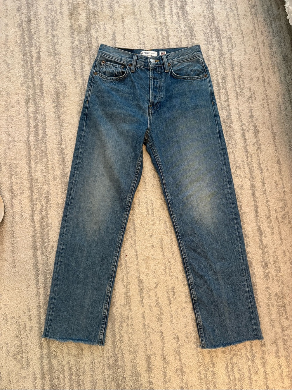 Re/Done Mid-Rise Straight Leg Medium Wash Jeans